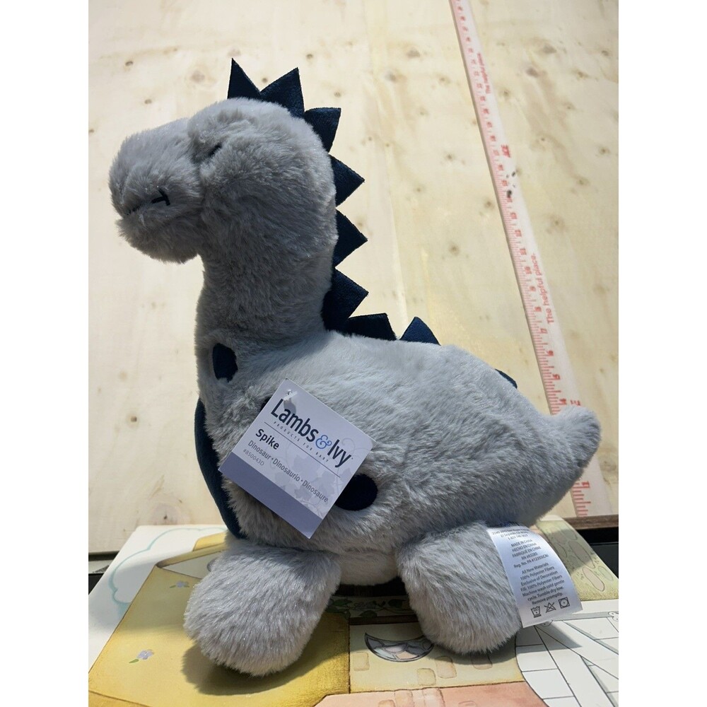 Lambs & Ivy Baby Dino Blue/Gray Plush Dinosaur Stuffed Animal Toy Plushie- Spike